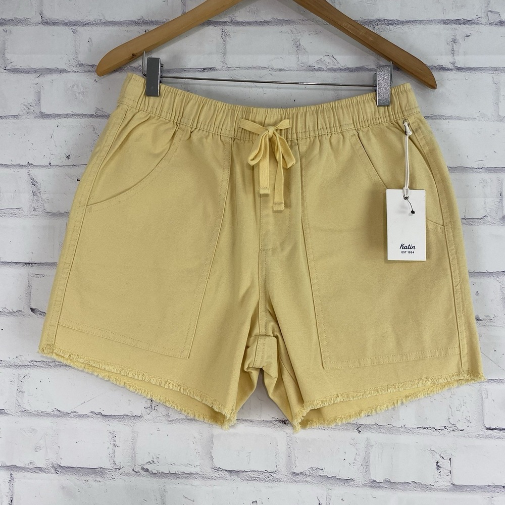 Katin Shorts Men's Small Chino Elastic Waist Canvas Yellow 5" Inseam Cut Off NWT